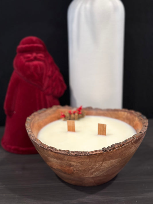 Large wood bowl candle