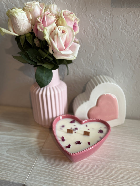 Medium pink heart scented candle