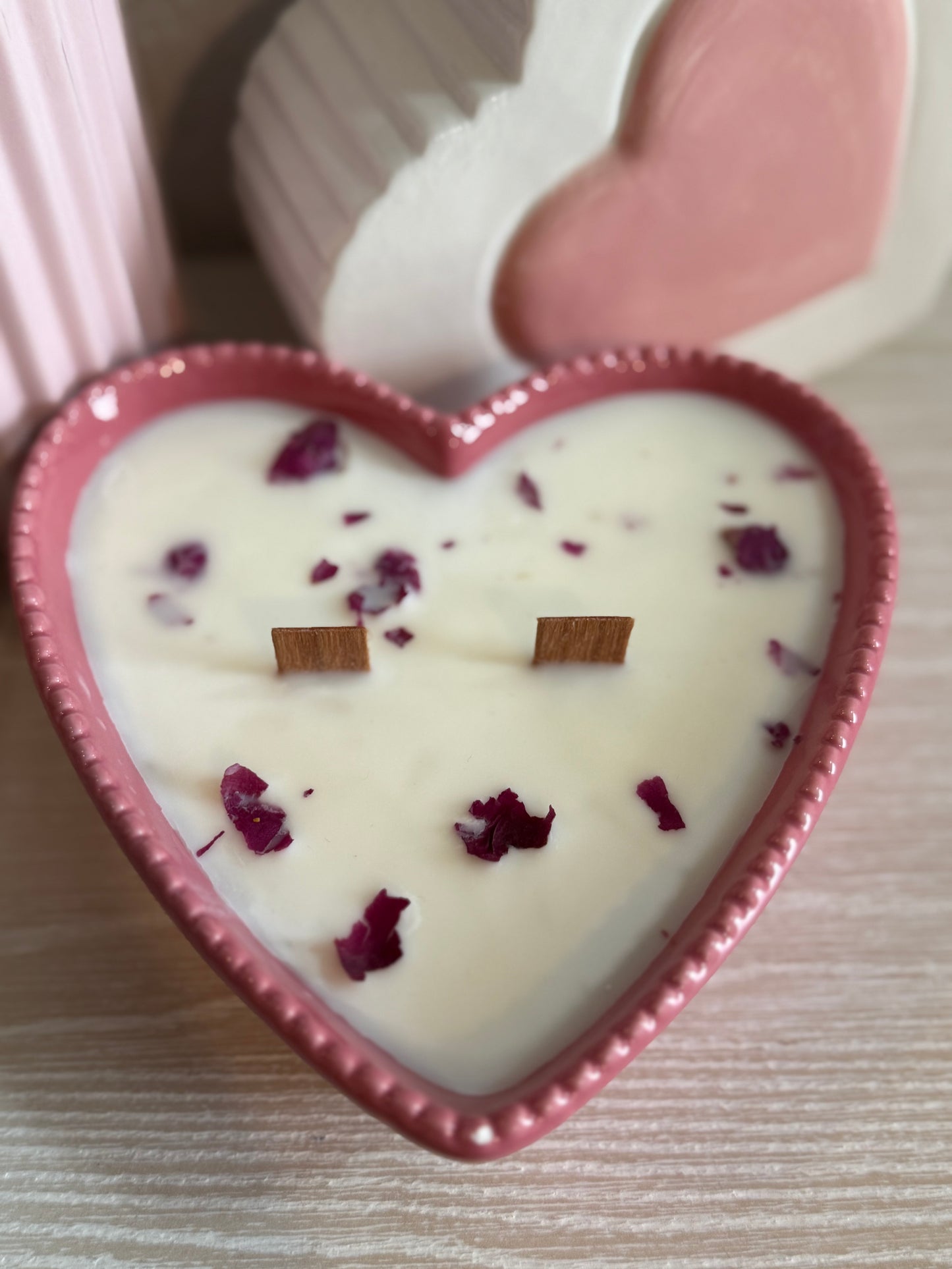 Medium pink heart scented candle