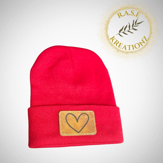 Beanie with heart outline engraved patch